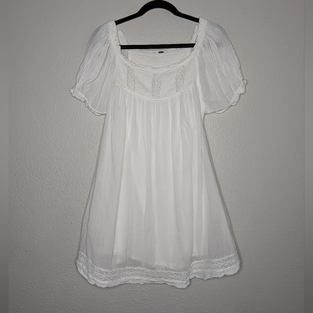 Free People White Coquette Boho Festival Lace Chest Knee Length Babydoll Dress L
